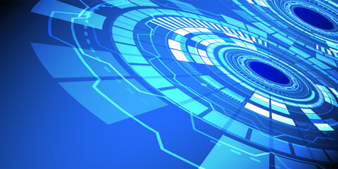 Abstract digital circuit board on an electric blue technological background. Circuit board with connected lines and dots on an abstract digital motherboard. Eps10