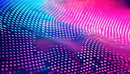 Wall Mural - glowing neon wave of pink and blue dotted light pattern with futuristic motion effect for digital ba