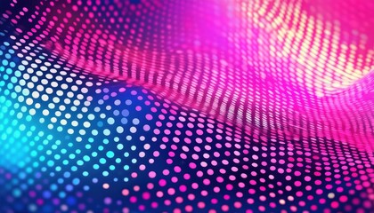 Wall Mural - glowing neon wave of pink and blue dotted light pattern with futuristic motion effect for digital ba