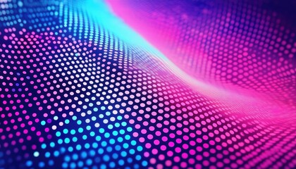 Wall Mural - glowing neon wave of pink and blue dotted light pattern with futuristic motion effect for digital ba