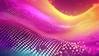 Wall Mural - vibrant fluid wave of glowing purple and yellow dots with digital gradient abstract design