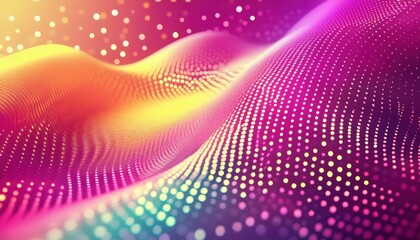Wall Mural - vibrant fluid wave of glowing purple and yellow dots with digital gradient abstract design