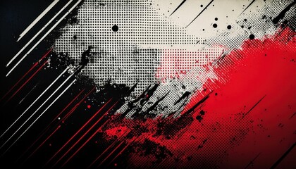 Wall Mural - dynamic red and black paint splatter with abstract streaks and halftone texture, perfect for modern 