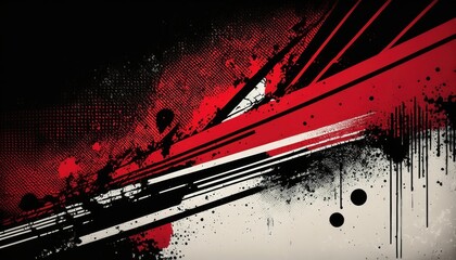 Wall Mural - dynamic red and black paint splatter with abstract streaks and halftone texture, perfect for modern 