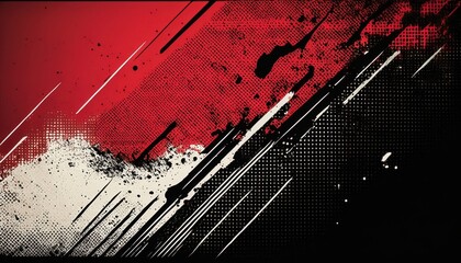Wall Mural - dynamic red and black paint splatter with abstract streaks and halftone texture, perfect for modern 