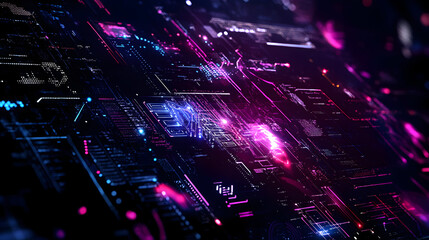 Abstract digital technology background with glowing circuit board elements