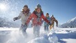 © Johannes - teenagers playing on snow on skiing holiday tirol austria europe no logos no brands ar 169