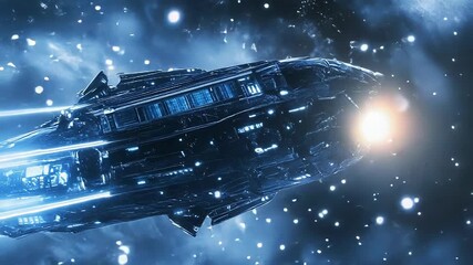 Wall Mural - Futuristic spaceship traveling through galaxy at warp speed