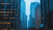 Downtown city buildings with many windows during a cloudy day in chicago