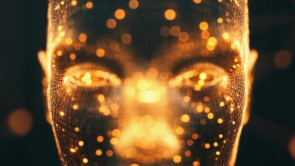 Wall Mural - artificial intelligence face emerging from digital network grid