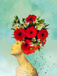 © Solarisys - Abstract contemporary art collage portrait of young woman with flowers on face hides her eyes