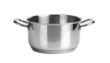Empty stainless steel cooking pot on transparent background