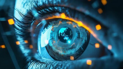 Wall Mural - Futuristic human eye showing digital information processing technology