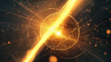 Wall Mural - golden energy sphere emitting light particles in space