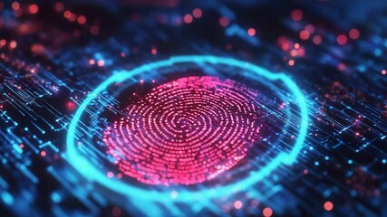 Wall Mural - Glowing fingerprint scanning on futuristic circuit board for biometric security