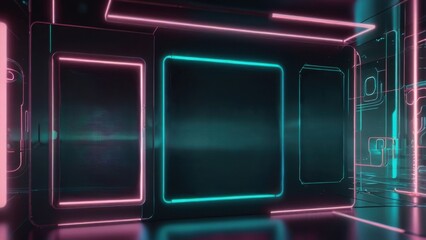Layered Translucent Holographic Interface Panels with Pink and Teal Neon Glow