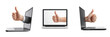 © Subro - Set of A digital art collage of a human finger pointing upward emerging from a sleek laptop screen on transparent png background. Ai generated