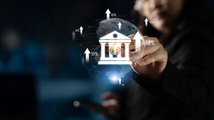 Wall Mural - Digital banking innovation integrates finance and technology to enhance online banking, mobile services, and fintech for seamless financial experiences. Latch