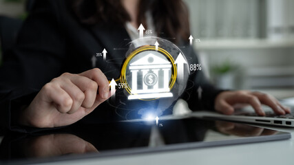 Wall Mural - Digital banking innovation integrates finance and technology to enhance online banking, mobile services, and fintech for seamless financial experiences. Latch