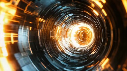 Wall Mural - futuristic tunnel rotating with orange and blue lights