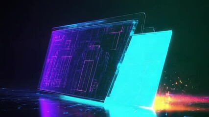 Wall Mural - futuristic microchip emitting light and particles in digital environment