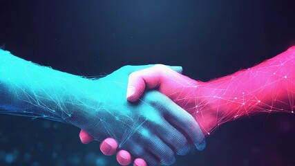Wall Mural - two digital hands shaking in cyberspace closing a deal