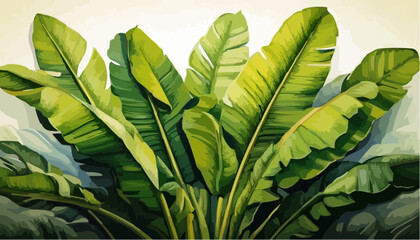 Banana leaf tropical vector, bold flat style, white transparent background vector