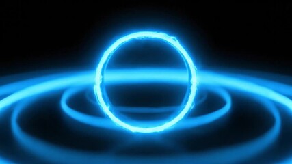 Wall Mural - Vibrant blue energy ring emitting glowing concentric circles of light, creating a futuristic portal or vortex effect on a dark background