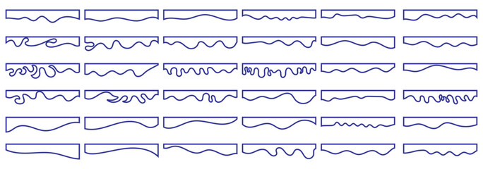 Curve Lines, Drops, Wave Collection of Abstract Design Element for Top, Bottom Page Web Site. Template of Modern Dividers Shapes for Website Pictogram Set. Isolated Vector Illustration