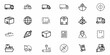 © Sarmad - Illustration showing various logistics and shipping icons in a simple black and white outline style