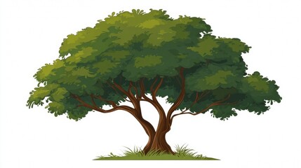 Single tree with green foliage and a trunk, isolated on a white background