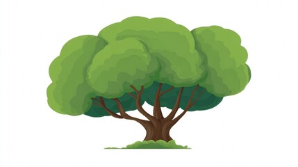 Green cartoon tree with leaves, isolated on a white background for a nature-themed vector illustration