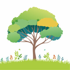Vector of watercolor tree side view isolated on white background for landscape plan and architecture layout drawing, elements for environment and garden,blossom grass,flower .