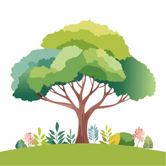 Vector of watercolor tree side view isolated on white background for landscape plan and architecture layout drawing, elements for environment and garden,blossom grass,flower .