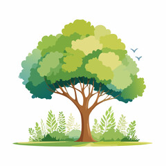 Vector of watercolor tree side view isolated on white background for landscape plan and architecture layout drawing, elements for environment and garden,blossom grass,flower .