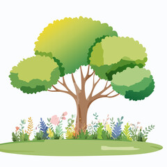 Vector of watercolor tree side view isolated on white background for landscape and architecture layout drawing, elements for environment and garden