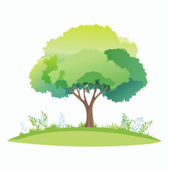 watercolor tree side view isolated on white background for landscape and architecture layout drawing, elements for environment and garden