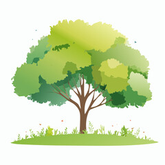watercolor tree side view isolated on white background for landscape and architecture layout drawing, elements for environment and garden