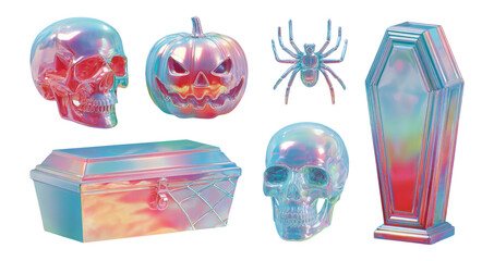 Colorful Halloween Objects with Iridescent Finish for Festive Celebrations