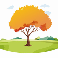 watercolor tree side view isolated on white background for landscape plan and architecture layout drawing, elements for environment and autumn garden