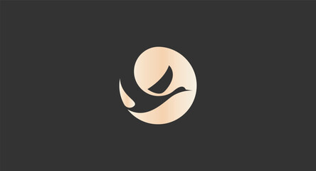 Elegant golden gradient stylized bird logo abstract flying dove in a graceful swirling design modern graphic icon.