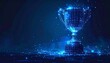 © Digistock - Digital trophy cup illuminated with binary code on a dark blue technology background. Concept idea for sport achievement, competition success and futuristic awards