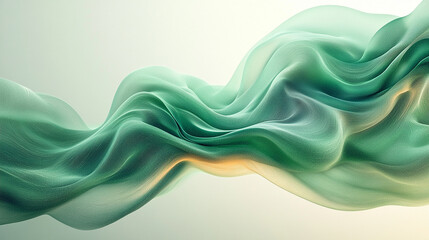 Wall Mural - A flowing, translucent green fabric with glowing particles. An abstract image of green waves or dunes made of light.