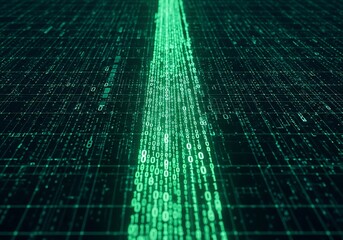 Digital Stream of Binary Code: A Visual Representation of Cyber Data Flowing Through Networks