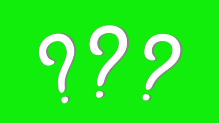 Animated white question mark symbol floating on green screen background