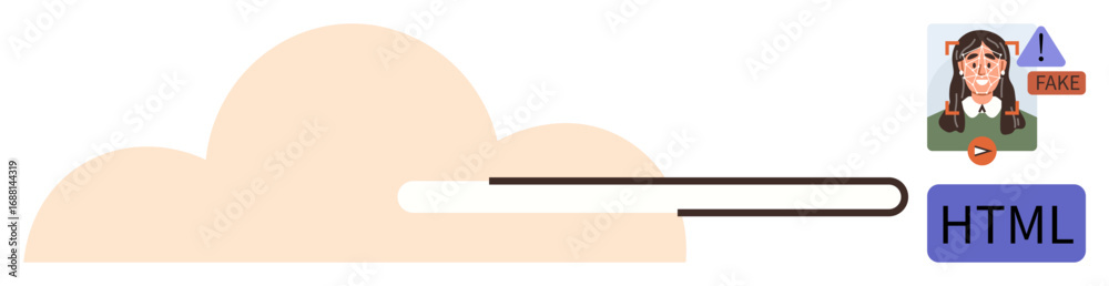 Cloud symbol connected to HTML tag, warning of fake media with profile ...