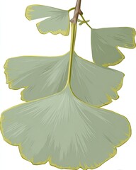 light-green ginkgo biloba leaves, light-brown stem