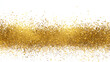 © suldev - Golden dust. Gold sparkle splatter border. Gold glitter, golden abstract foil. Gold particles, shining gold sparks. Gold stroke on white background. Stock Illustration
