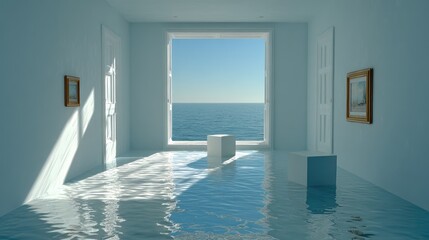 Wall Mural - Flooded room, ocean view, minimalist art