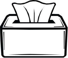Tissue box outline drawing with single tissue emerging. Vector illustration.